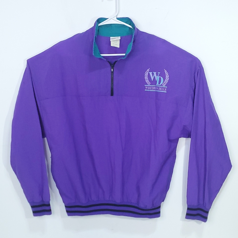 Vintage Bay Bridge Wisconsin Dells Jacket Full Zip Purple Teal Made in USA Sz L